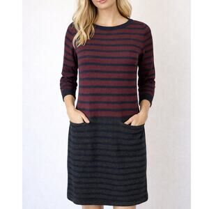 Talbots Wool Blend Striped Sweater Dress Burgundy Red Gray Size M